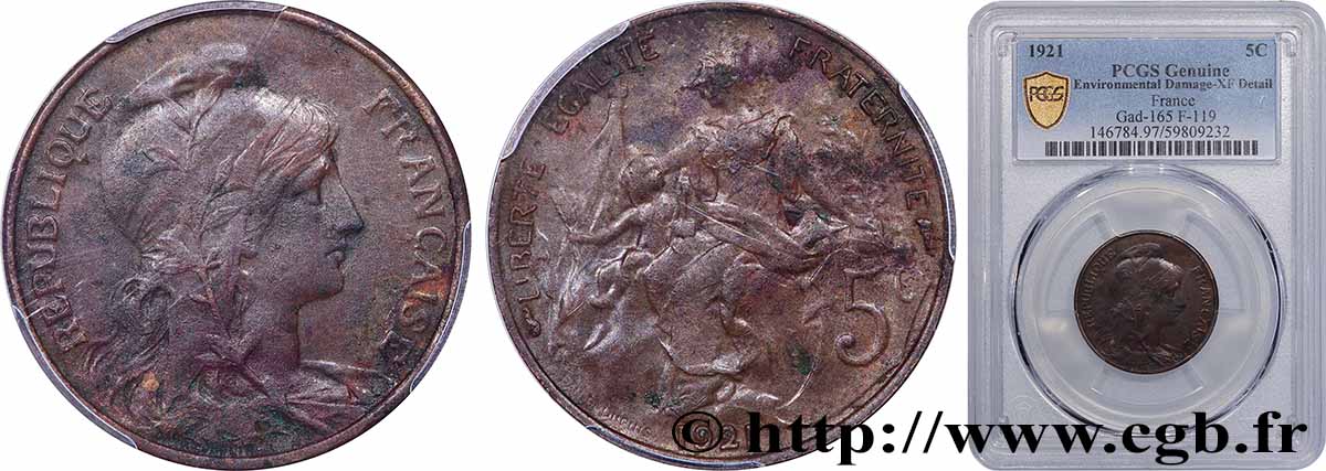 5 centimes Daniel-Dupuis 1921 Paris F.119/32 XF PCGS