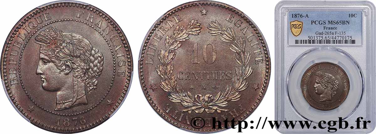 10 centimes Cérès 1876 Paris F.135/16 FDC65 PCGS