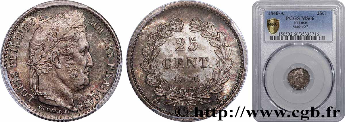 25 centimes Louis-Philippe 1846 Paris F.167/5 FDC66 PCGS