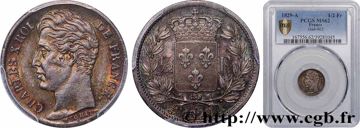 1/2 franc Charles X 1829 Paris F.180/37 MS62 PCGS