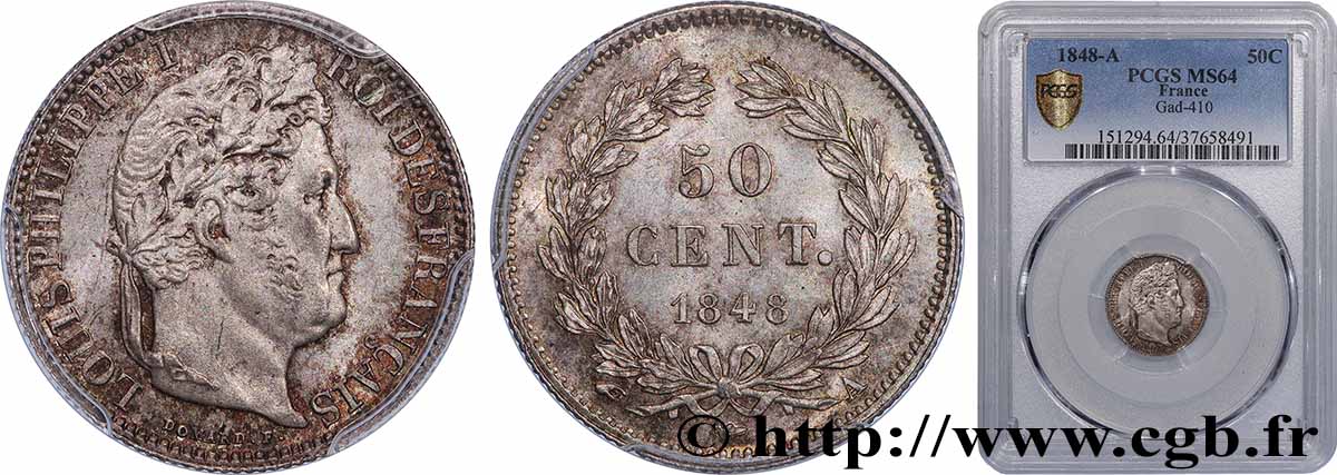 50 centimes Louis-Philippe 1848 Paris F.183/16 SPL64 PCGS