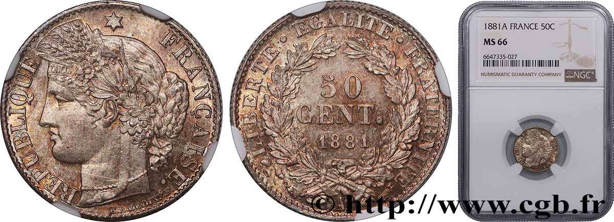 50 centimes Cérès, Troisième République 1881 Paris F.189/9 FDC66 NGC