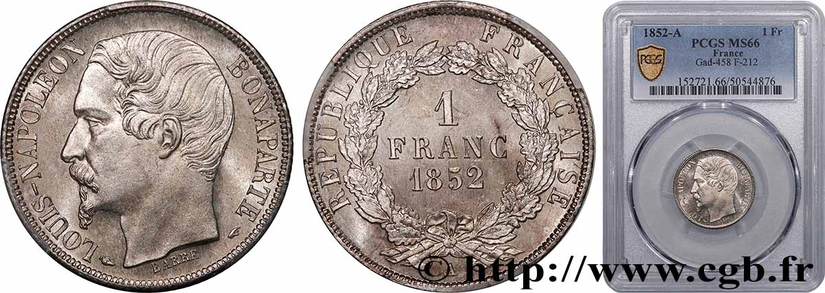 1 franc Louis-Napoléon 1852 Paris F.212/1 ST66 PCGS