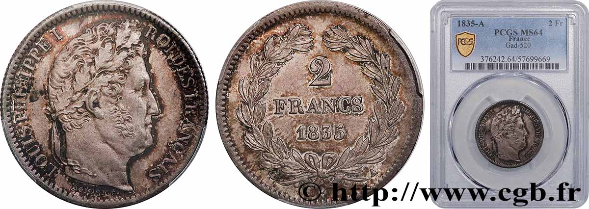 2 francs Louis-Philippe 1835 Paris F.260/42 SPL64 PCGS