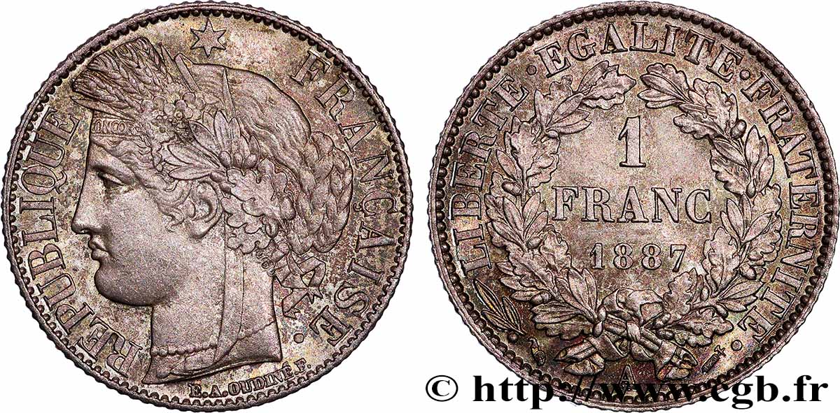 1 franc Cérès, IIIe République 1887 Paris F.216/9 MS63 
