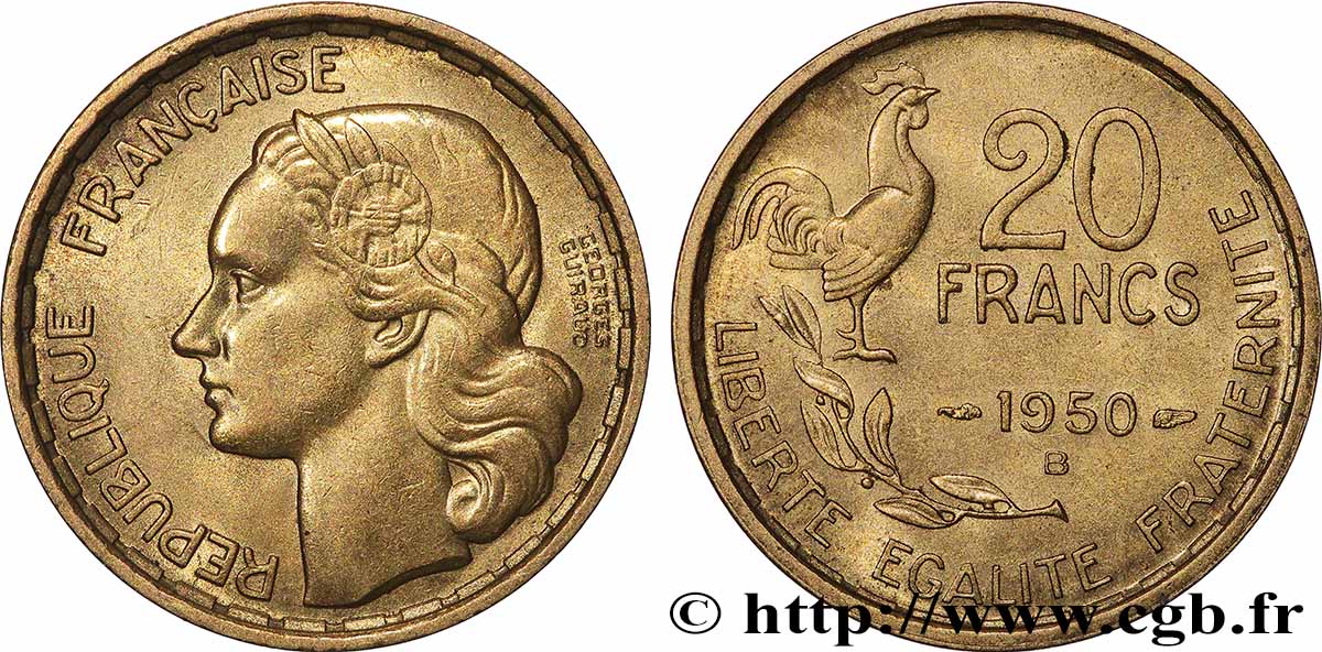 20 francs Georges Guiraud, 4 faucilles 1950 Beaumont-Le-Roger F.401/3 MS 
