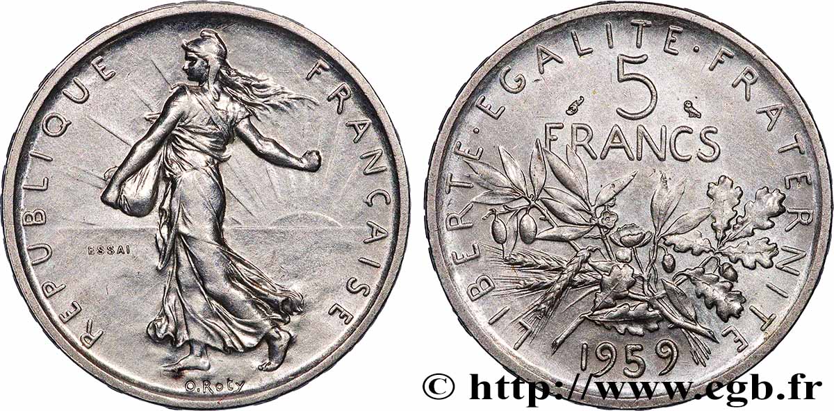 Essai de 5 francs Semeuse, argent, grand 5 1959 Paris F.340/1 MS 