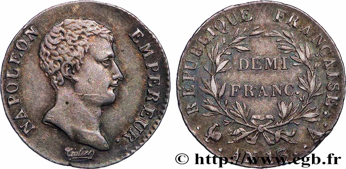 Demi-franc Napoléon Empereur, Calendrier révolutionnaire 1805 Paris F.174/10 XF 