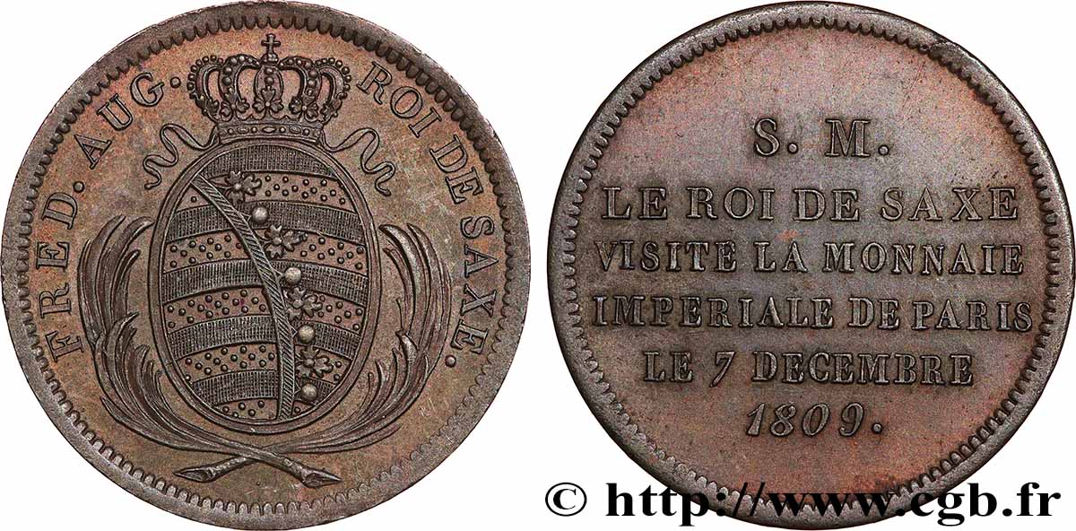 Monnaie de visite, module de 2 francs, pour Frédéric-Auguste de Saxe 1809 Paris T.T.1704 8 MS 