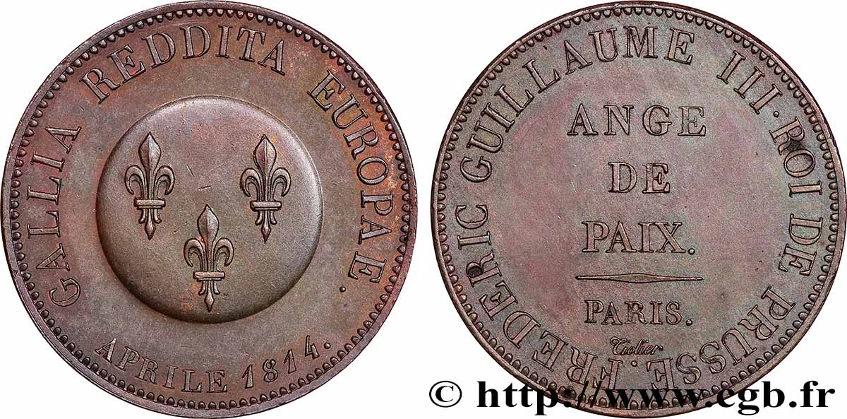 Ange de Paix, module de 5 francs pour Frédéric-Guillaume de Prusse 1814 Paris T.T.2704 4 SUP+ 