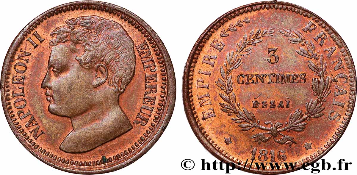 Essai de 3 centimes en bronze 1816  T.T.2802 a.1 SUP+ 