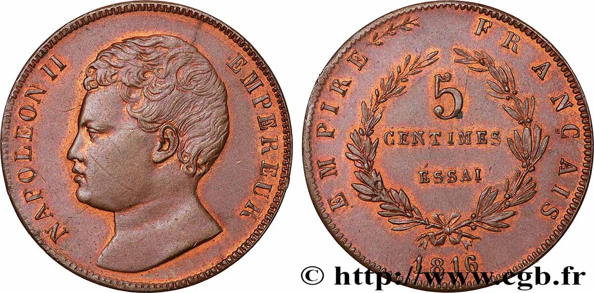 Essai de 5 centimes en bronze 1816  T.T.2803 1 SUP+ 