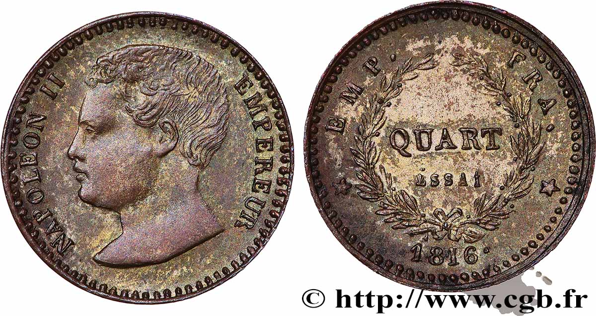 Essai de quart (de franc) en bronze argenté 1816   T.T.2805 a.3 VZ+ 