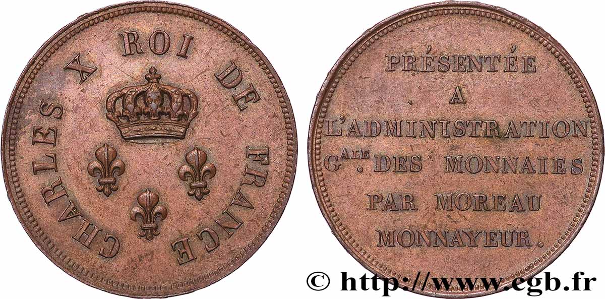 Essai de virole en bronze au module de 2 francs par Moreau 1824 Paris T.T.3501 2 SUP 