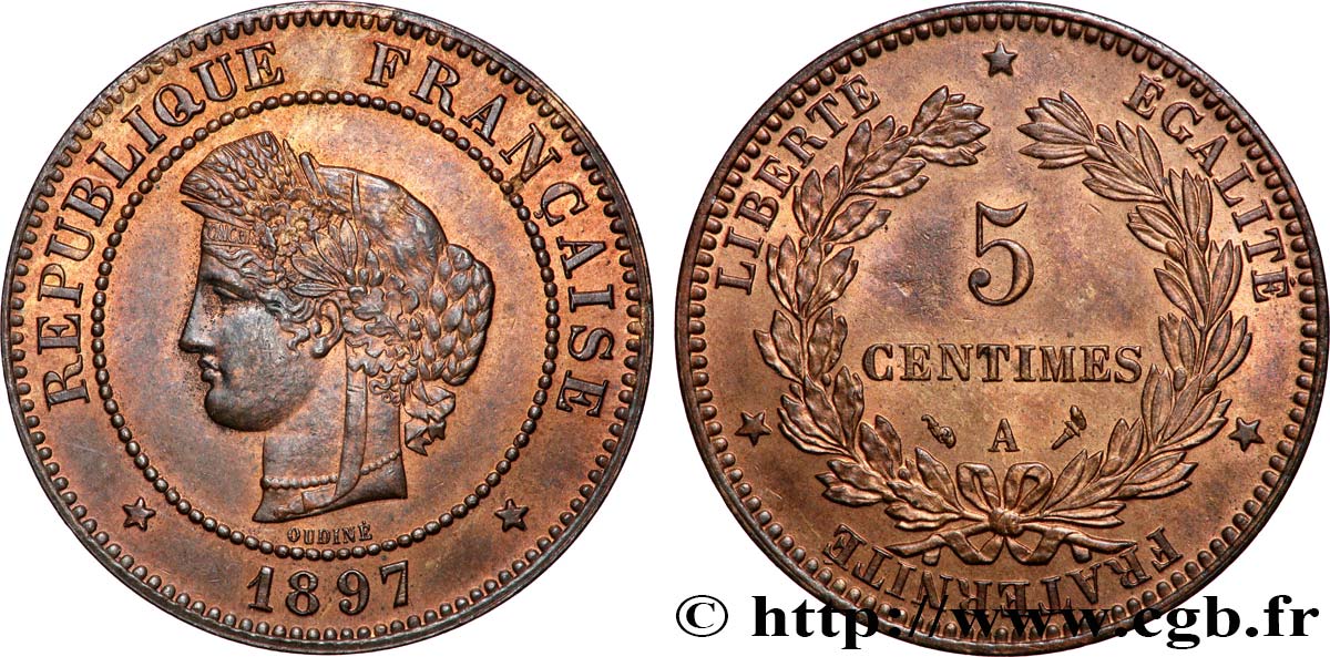 5 centimes Cérès, différent torche 1897 Paris F.118/39 MS 