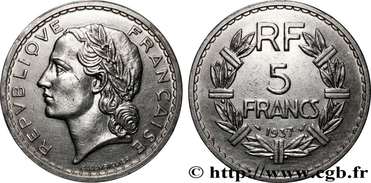 5 francs Lavrillier, nickel 1937  F.336/6 AU 