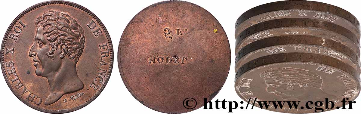 Épreuve uniface d’avers en cuivre de 5 francs par Tiolier, 1ère phase, Revers MODEL. 5F n.d. Paris T.T.3039 a.2 SPL63 