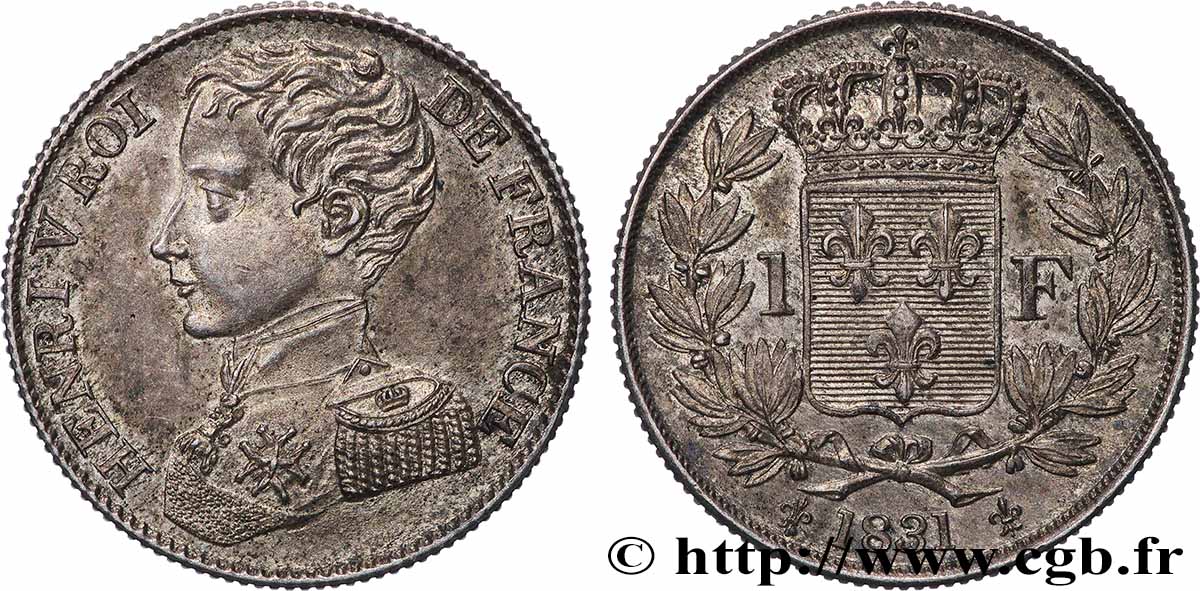 1 franc, Tête Normale, Avers n°1 1831  T.T.4814 a.1 SUP+ 