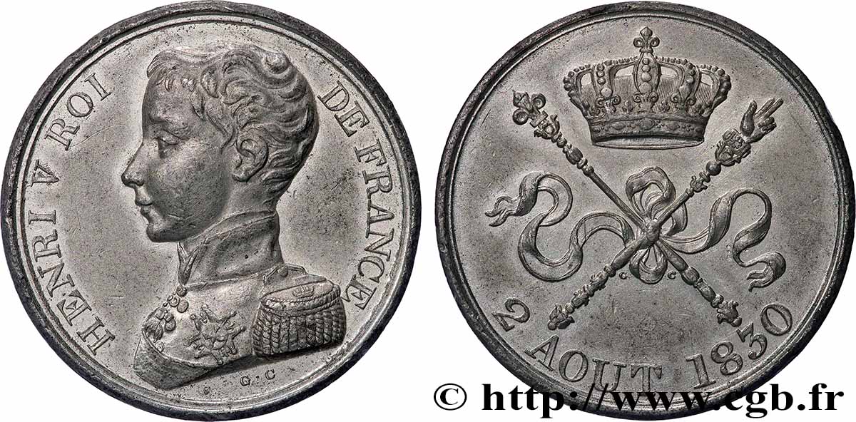 Module de 5 francs pour l’avènement d’Henri V 1830  VG.2688  SPL+ 