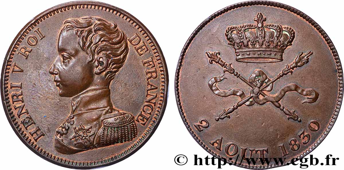 Module de 5 francs pour l’avènement d’Henri V 1830  VG.2687  SUP+ 