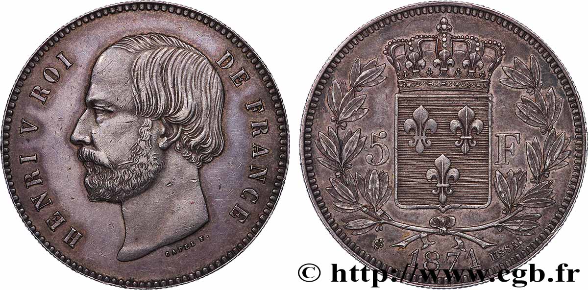 Essai de 5 francs 1871  GEM.128 3 AU 