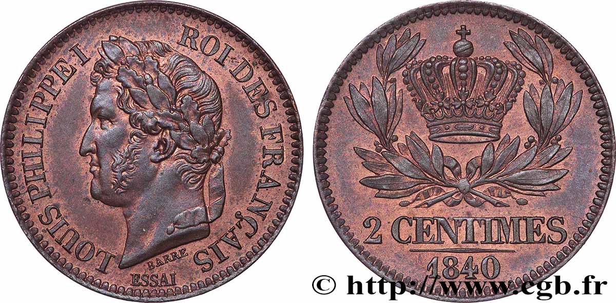 Essai de 2 centimes 1840 Paris T.T.4006 2 MS63 