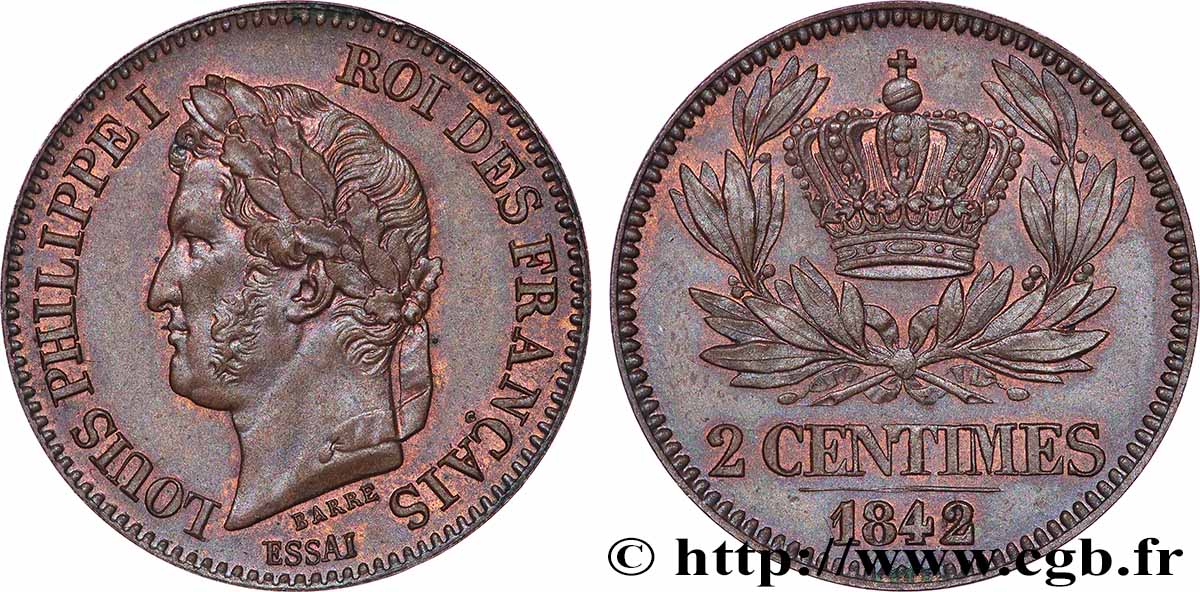 Essai de 2 centimes 1842 Paris T.T.4006 4 MS62 