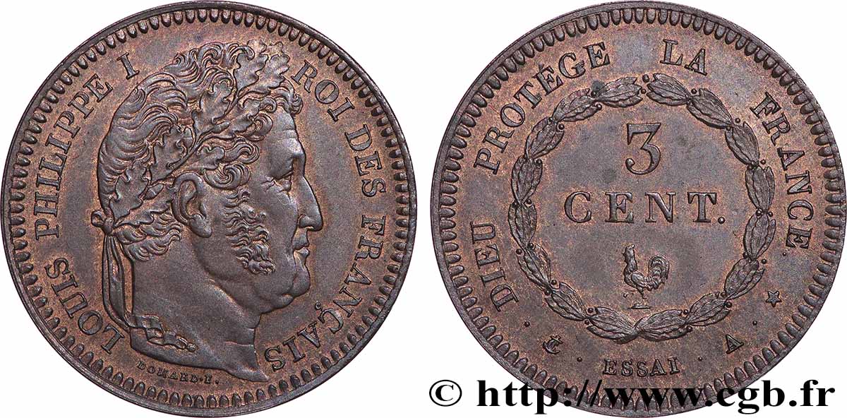 Essai de 3 centimes au coq n.d. Paris T.T.4010 a.1 MS62 