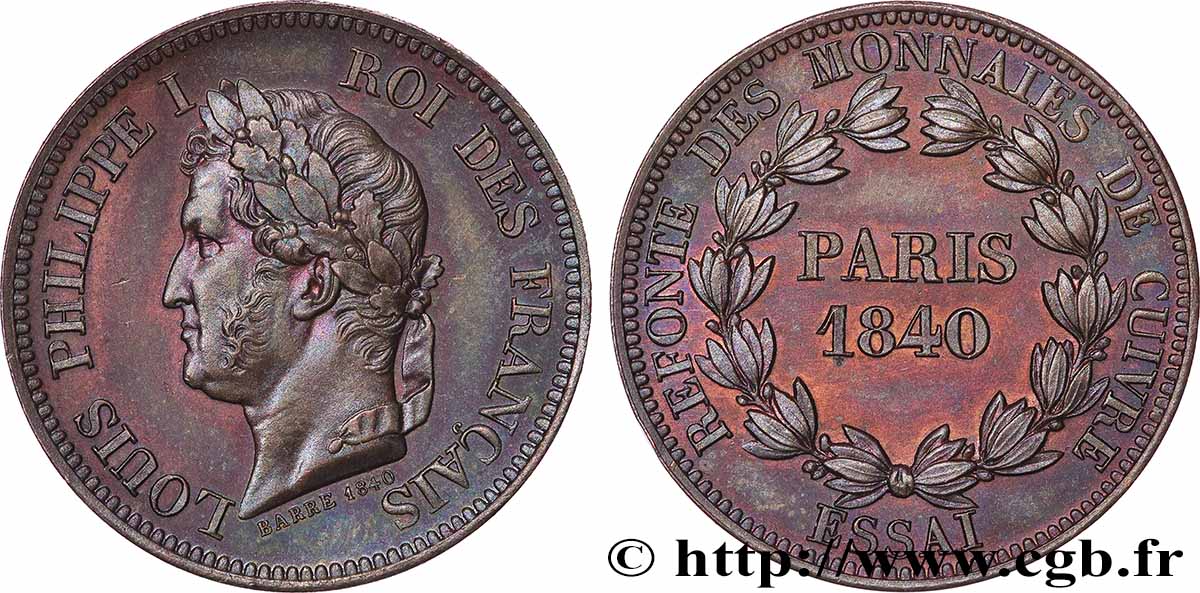 Refonte des monnaies de cuivre, essai au module de 5 centimes 1840  T.T.4514 a.1 MS63 