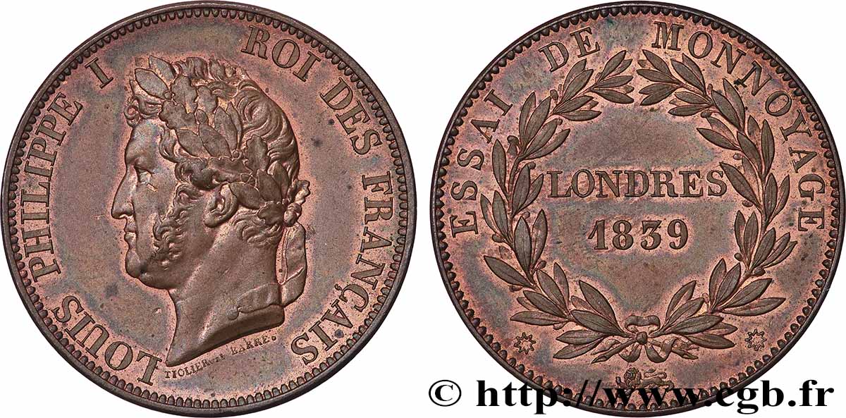 Essai module de 1 décime 1839 Paris T.T.4512 a.1 SPL63 