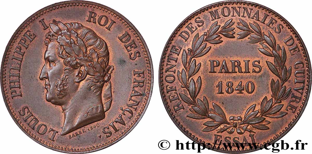 Refonte des monnaies de cuivre, essai au module du décime, poids léger 1840 Paris T.T.4515 b.2 MS 