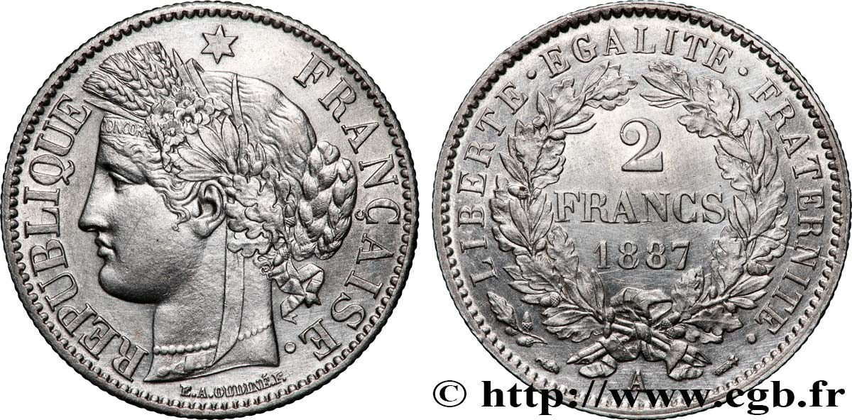 2 francs Cérès, avec légende 1887 Paris F.265/13 AU 