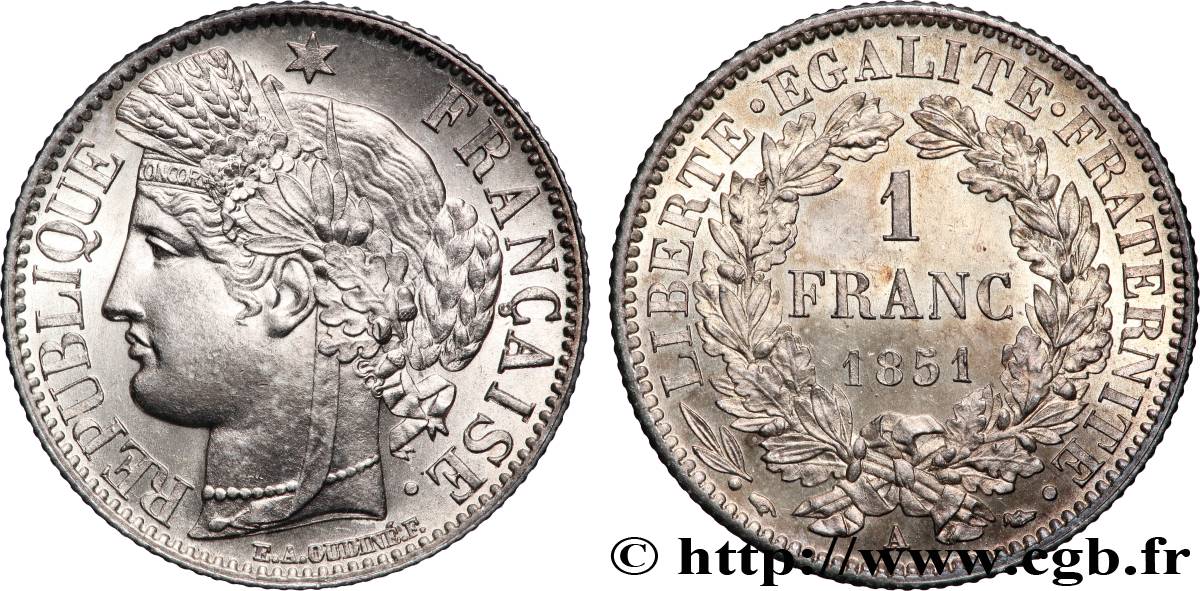 1 franc Cérès, IIe République 1851 Paris F.211/9 SUP+ 