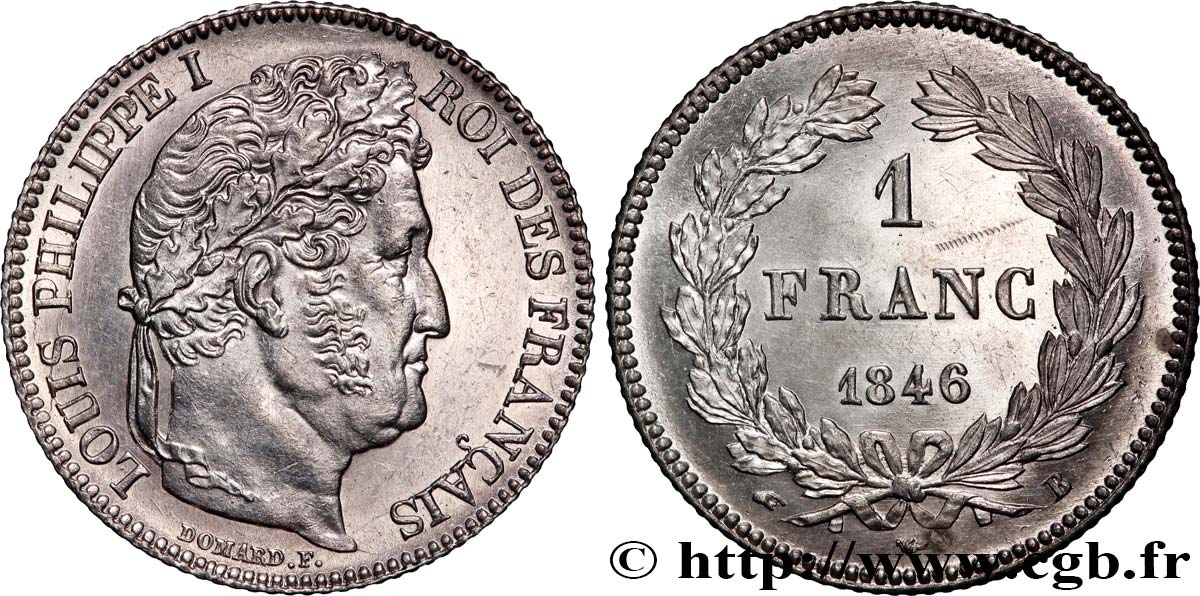 1 franc Louis-Philippe, couronne de chêne 1846 Rouen F.210/106 VZ+ 