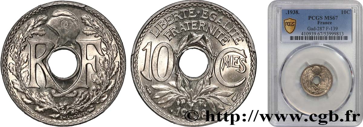 10 centimes Lindauer, maillechort 1938  F.139/2 MS67 PCGS