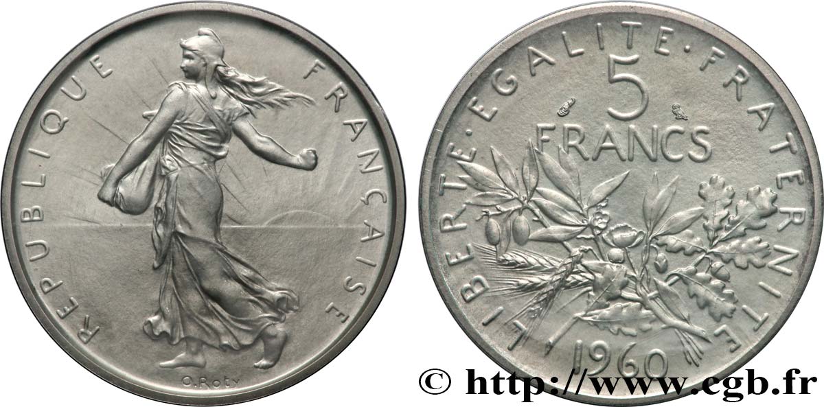 Piéfort Argent de 5 francs Semeuse 1960 Paris GEM.153 P1 SPL 