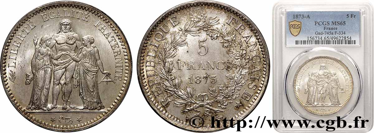 5 francs Hercule 1873 Paris F.334/9 ST65 PCGS