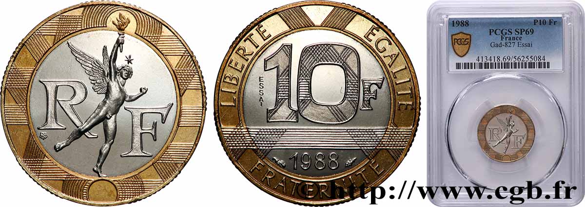 Essai de 10 francs Génie de la Bastille 1988 Pessac F.375/1 ST69 PCGS