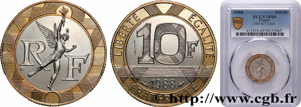 Essai de 10 francs Génie de la Bastille 1988 Pessac F.375/1 MS69 PCGS