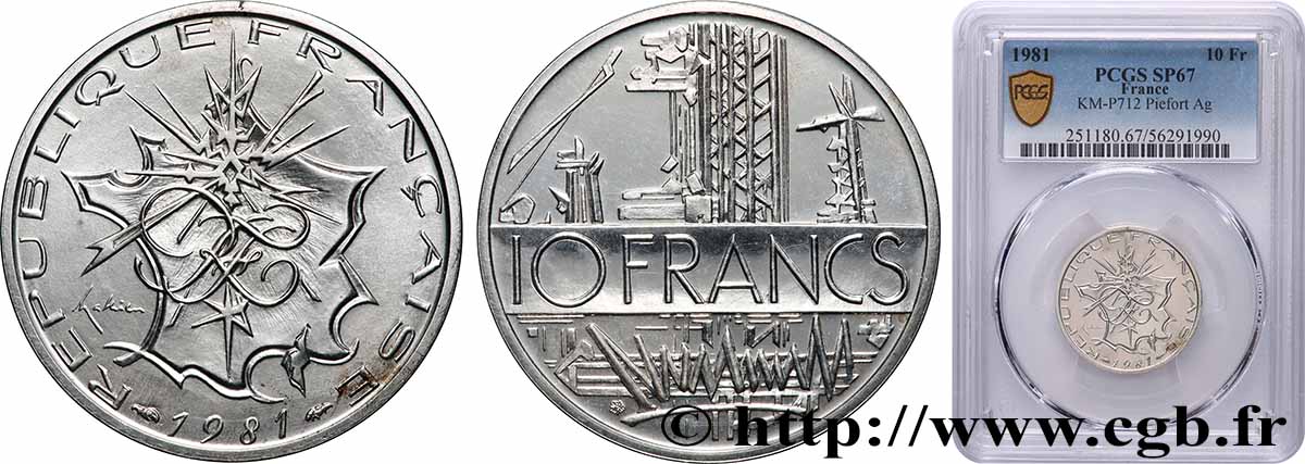 Piéfort Argent de 10 francs Mathieu, tranche B 1981 Pessac GEM.186 P2 FDC67 PCGS