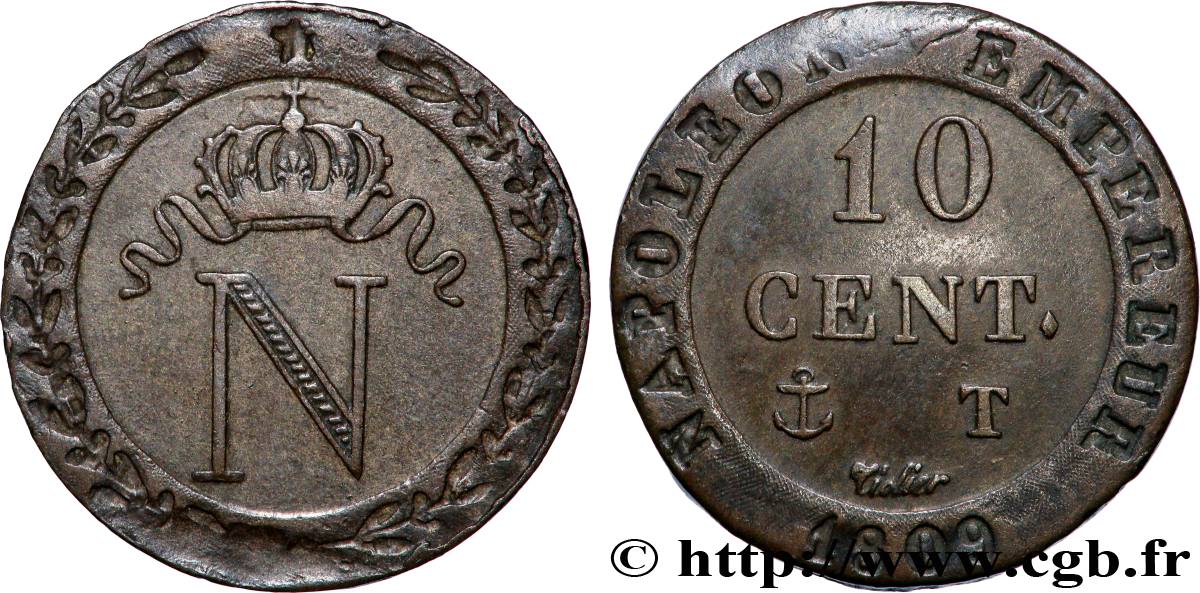 10 cent. à l&nbsp;N couronnée 1809 Nantes F.130/18 TTB+ 