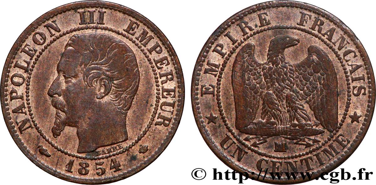 Un centime Napoléon III, tête nue 1854 Marseille F.102/14 VF 