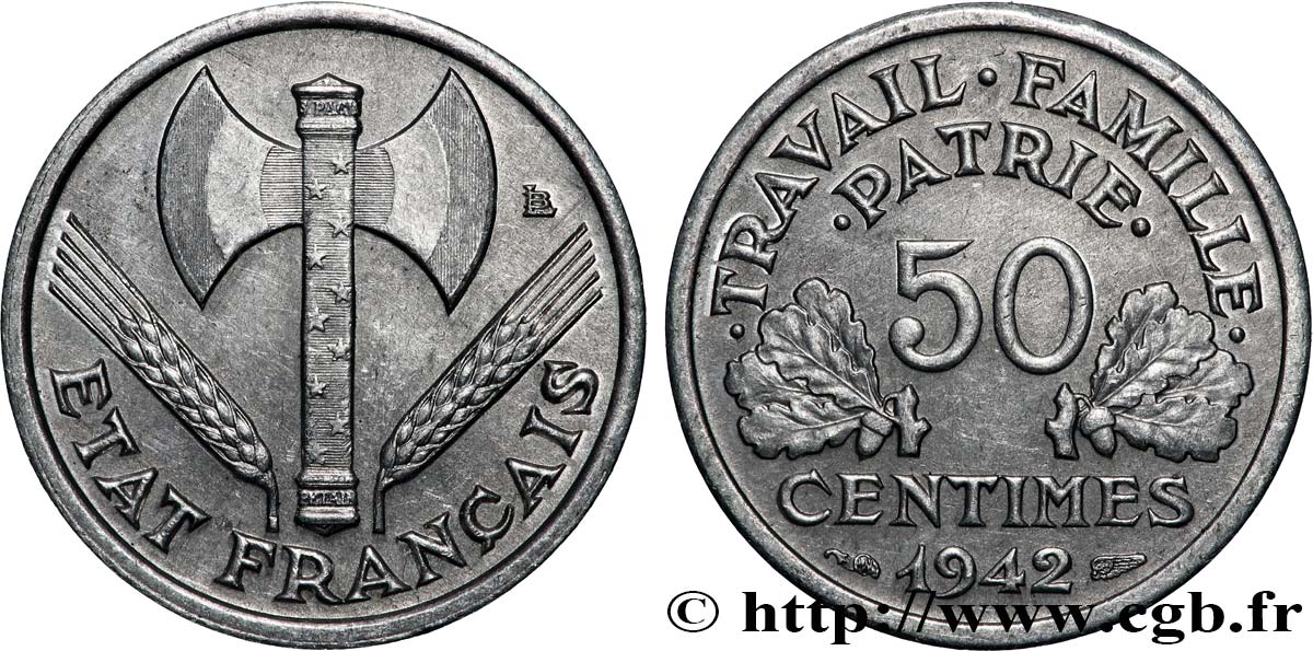 50 centimes Francisque, lourde 1942 Paris F.195/3 SUP 