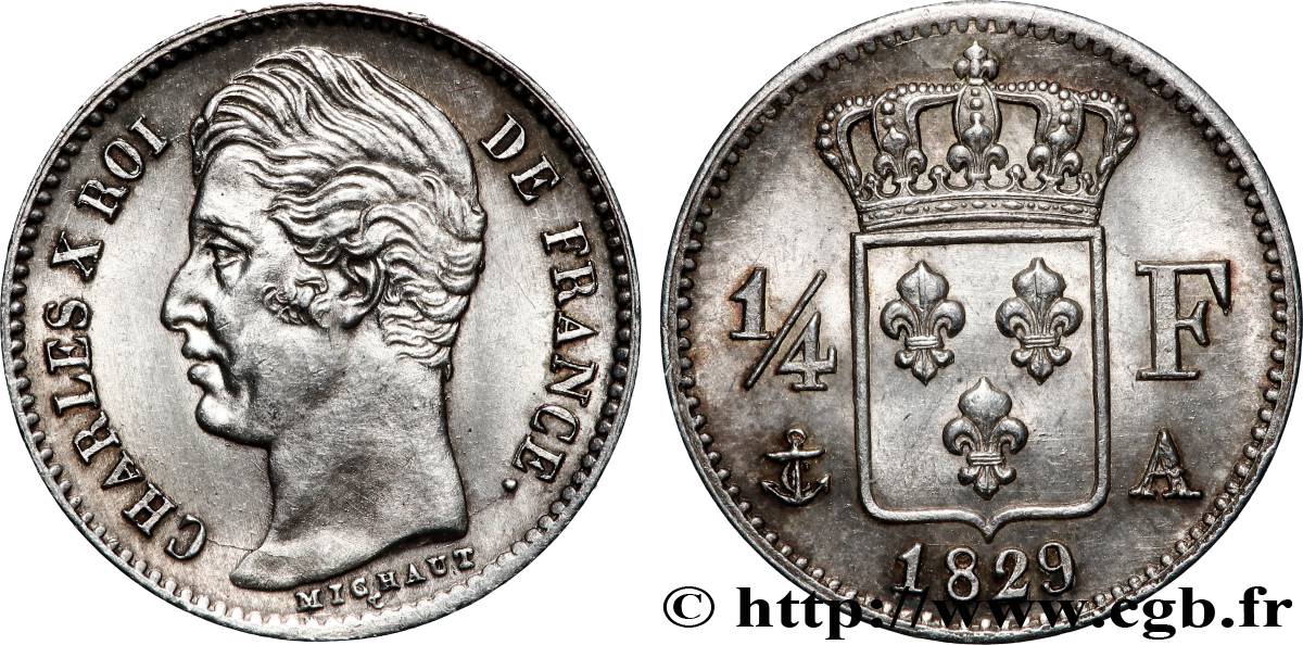1/4 franc Charles X 1829 Paris F.164/29 SPL+ 