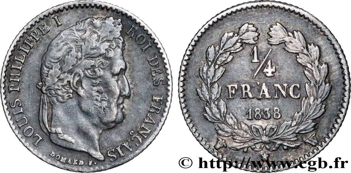 1/4 franc Louis-Philippe 1838 Lille F.166/73 TTB 