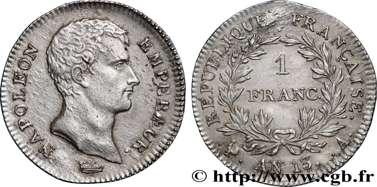 1 franc Napoléon Empereur, Calendrier révolutionnaire 1805 Paris F.201/14 TTB+ 