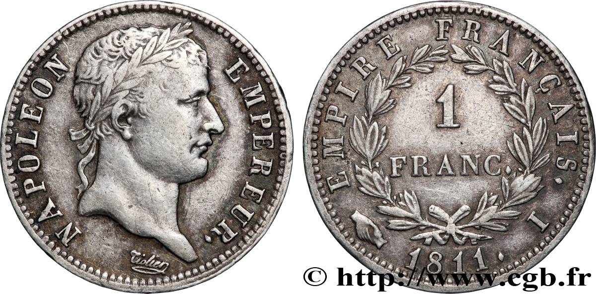 1 franc Napoléon Ier tête laurée, Empire français 1811 Limoges F.205/33 TTB 
