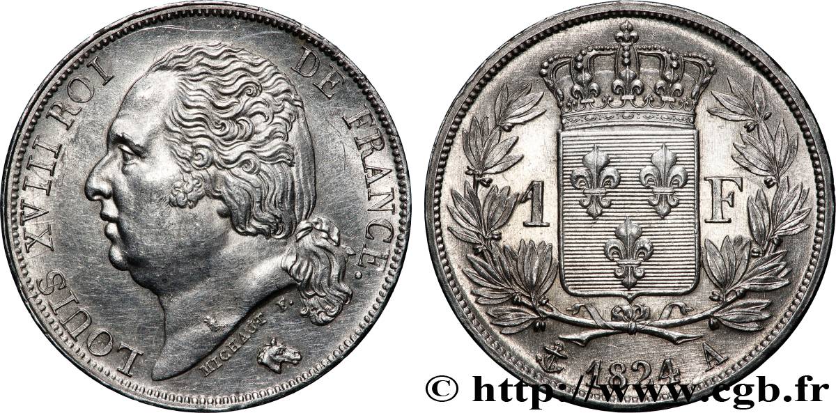 1 franc Louis XVIII 1824 Paris F.206/56 SUP+ 