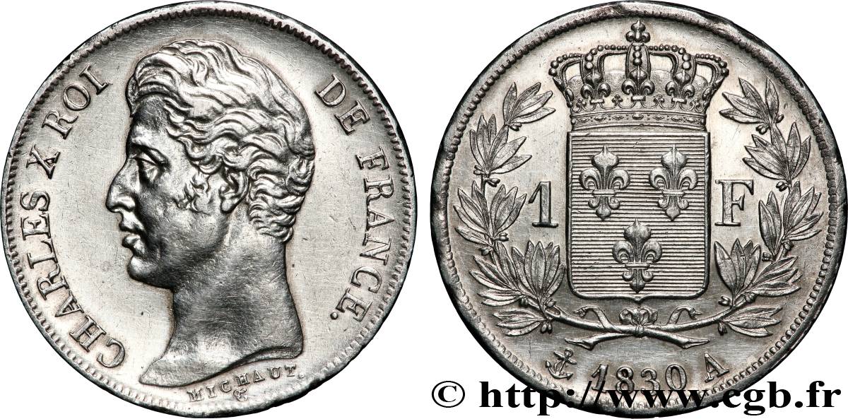 1 franc Charles X, matrice du revers à quatre feuilles 1830 Paris F.207A/26 AU 