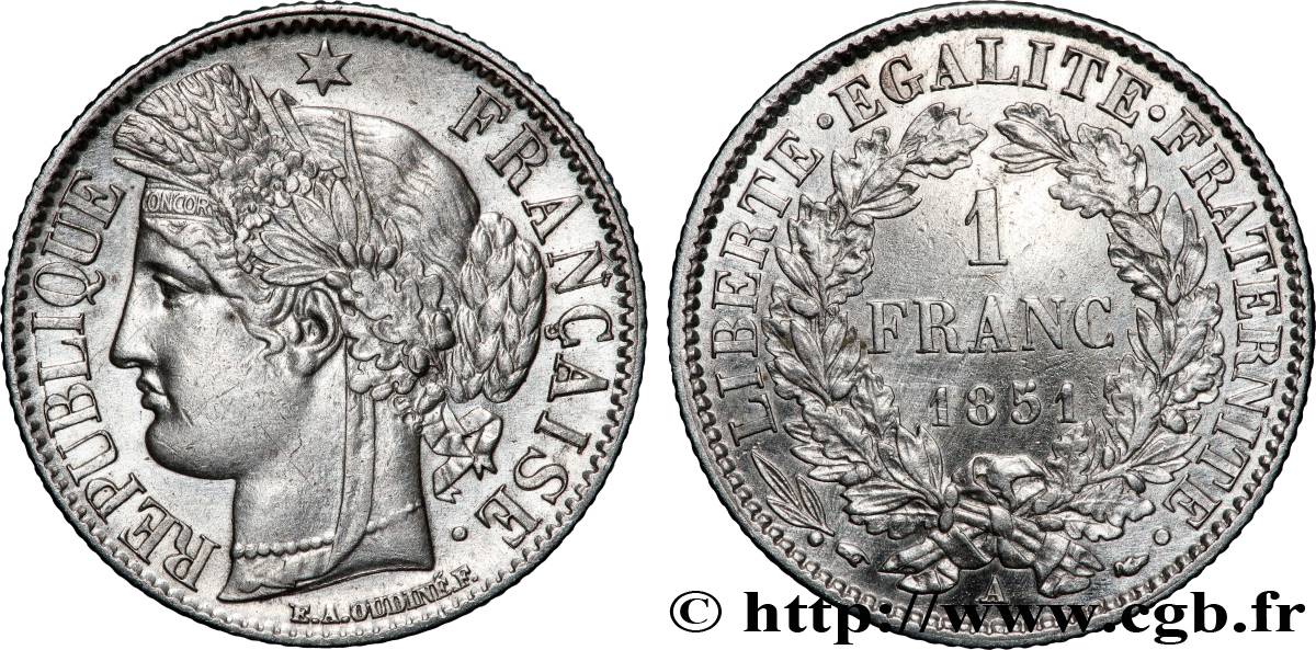 1 franc Cérès, IIe République 1851 Paris F.211/9 TTB+ 